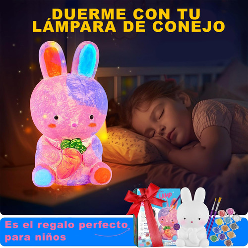 Lampara De Noche Conejo Con Luces Led Y Pinturas Para Niños
