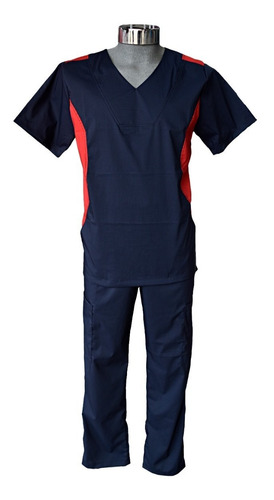 Conjunto Uniforme Quirúrgico Hombre Marino Con Lateral Rojo