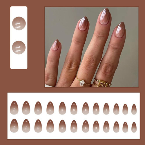 24 Pcs Marrón Ombre Prensa En Las Uñas Almendras Cortas - Ye