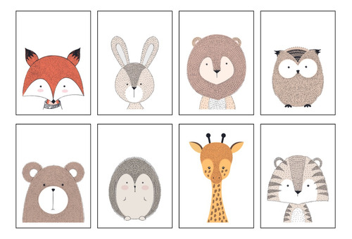 Kit 8 Láminas Imprimibles Infantiles Animales Nórdicos Deco