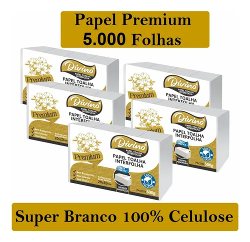 Divino Premium Papel Toalha Interfolha Super Branco 100% Celulose 5,000 Folhas Para Secar As Mãos Banheiro Interfolhado Dobras
