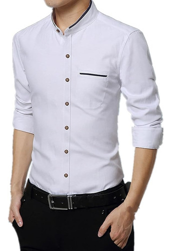 Camisa Hombre Diseño Lineas Manga Larga Ropa