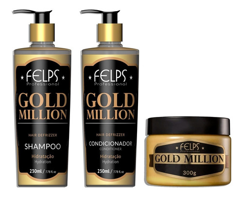 Felps Gold Million Kit Shampoo Cond E Mascara + Brinde