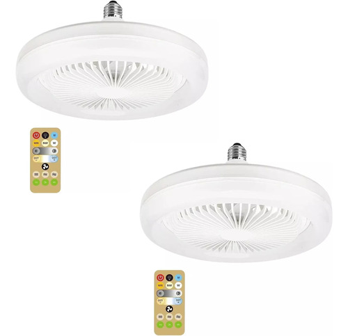 2 Pzs Lámpara Ventilador De Techo Multifunción 3 Velocidades 3 Tonos Con Control Dimmer Foco Led 30 W 