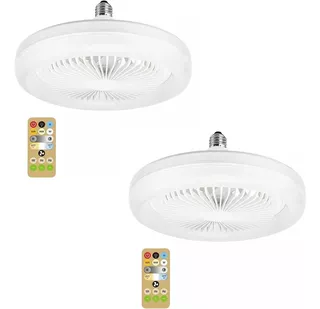 2 Pzs Lámpara Ventilador De Techo Multifunción 3 Velocidades 3 Tonos Con Control Dimmer Foco Led 30 W