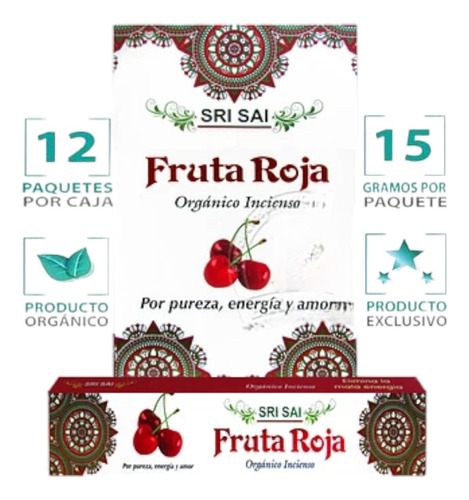 Incienso Orgánico Fruta Roja Sri Sai 12 Cajitas