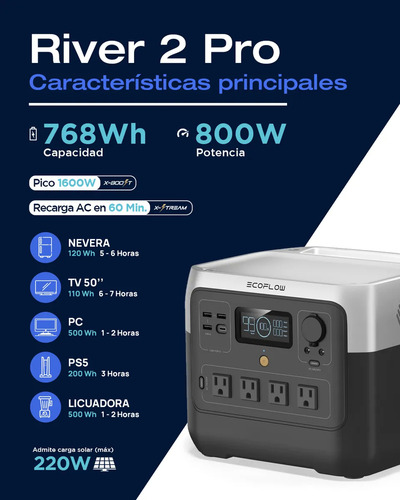 Estación Energia Portatil Ecoflow River 2 Pro 800w / 768wh