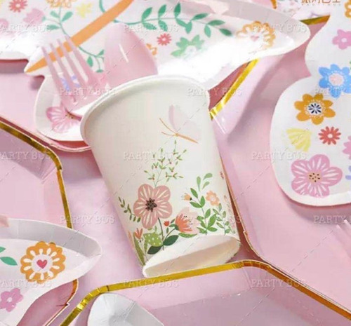 Vaso Polipapel Mariposa Butterfly Flores X8 Unidades