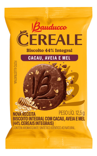 Biscoito Bauducco Cereale Sabor Cacau, Aveia E Mel - 50 Und