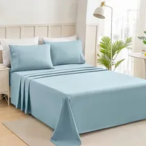 Comprar Juego de sábanas Nanwei lisas design ultra suave brushing lujo hogar microfibra hogar premium hipoalergénica 4 pcs 2 funda de almohada 1 sábanas y 1 sábanas ajustables matrimoniale azul claro