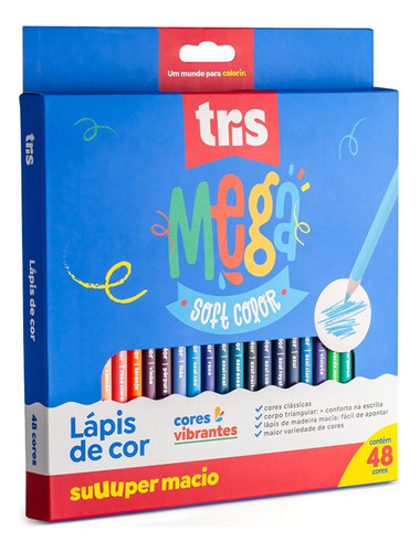 Lapis De Cor Tris 48 Cores Mega Soft Color Macio Triangular