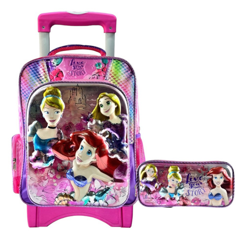 Kit Mochila Princesas Disney Ruedas Lapicera Original