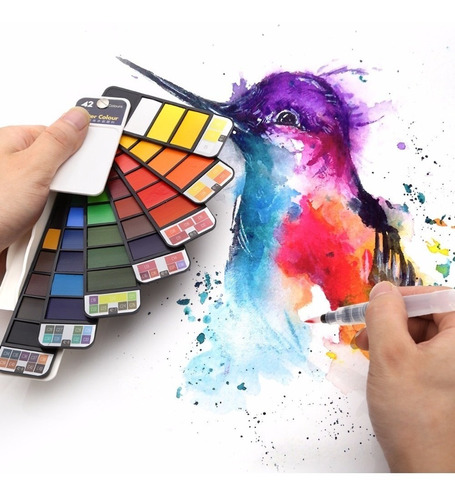 42 Colores Sólidos Acuarela Pintura Pigmentos Set Con Pluma