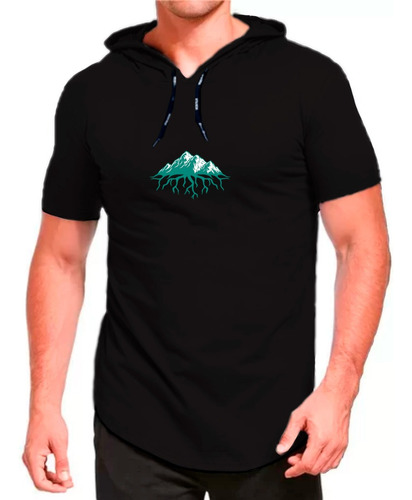 Camiseta Com Capuz Montanha Trilha Longline Masculina