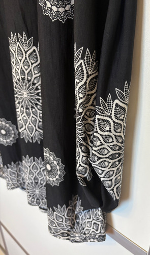 Vestido Otivi Midi M/c Negro Estamp Blanco C/brillos Tl (Usado)