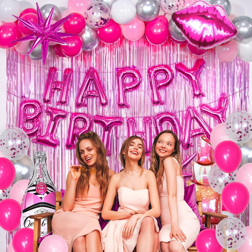 Decoraciones De Cumpleaños De Color Rosa Intenso Para Mujer