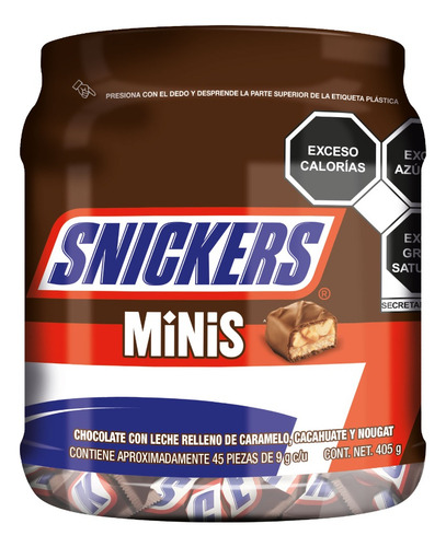 Snickers Mini Chocolate Con Leche Vitrolero 45 Piezas De 9g