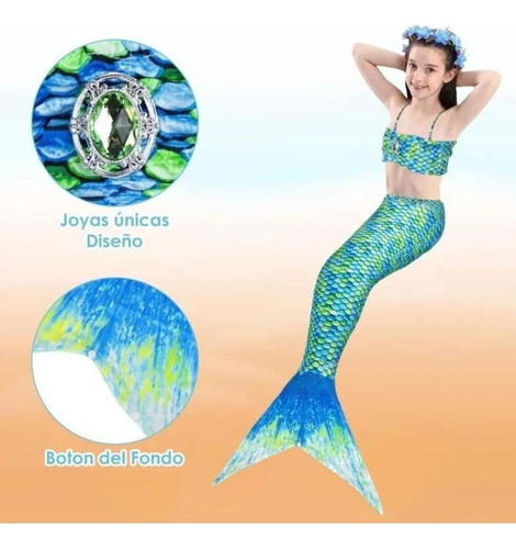 Conjunto De 3 Piezas De Cola De Sirena For Niños, Traje De