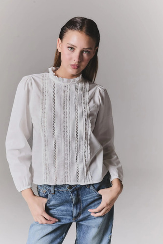 Camisa Blusa Importada Broderie Alforzas Hippie Chic Boho