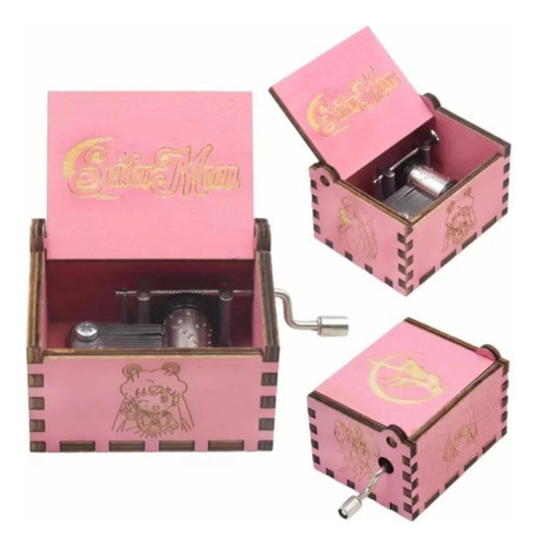 Caja Musical Sailor Moon Rosa Con Manivela