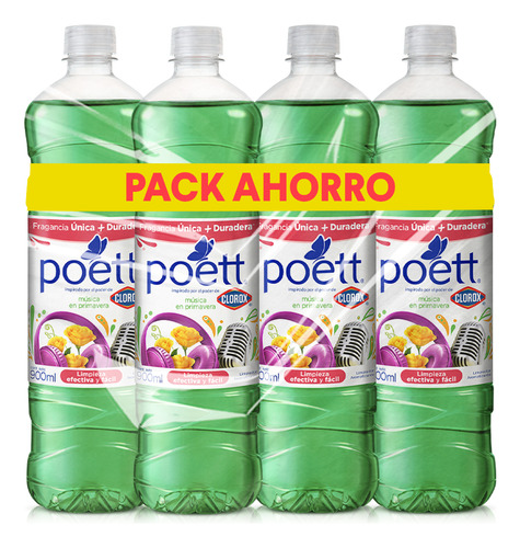 Pack 4 Limpiador Aromatiz. Poett® Música En Primvra 900ml