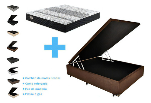 Cama Box Baú Viúva + Colchão Molas Ecoflex Soft 1.20 X 1,98 Cor Suede Marrom