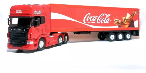 Caminhão Carreta Scania Baú Coca Cola Brinquedo Plástico e Madeira 90cm