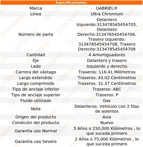 Kit 4 Amortiguadores Ultra Chromium Outlander 07/11 Gabriel