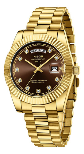 Reloj Nibosi B07-gold Brown De Cuarzo Analógico Para Hombre