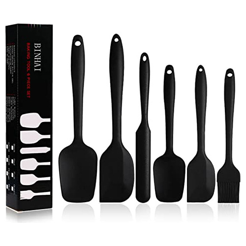 Silicone Spatula Set - Black 6 Piece Non - Stick Rubber...