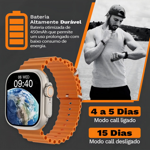 Smart Watch W68 Ultra Serie 8 Nfc Tela 49mm + Pulseira Extra Cor Da Caixa Prateado Cor Da Pulseira Preto