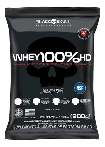 Whey 100% Hd Refil Black Skull - 900g (wpc, Wpi E Wph) Sabor Baunilha