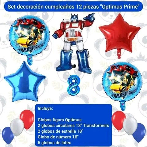 Set 12 Globos Decoración Cumpleaños Optimus Transformers