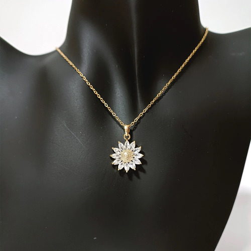 Collar Girasol Para Mujer Dijes Cadena Chapado en oro 18k mujeres dama con Piedras De Zirconia Brillante