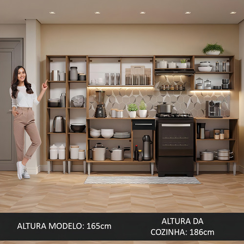Cocina Integral Completa Modular Madesa Emilly 293cm Color Rustic/Negro 05