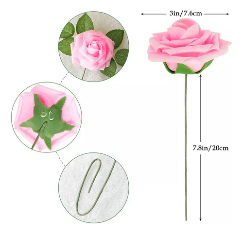 50pcs Rosa Artificiales Decoración Fiesta De Boda Flor 8 Cm