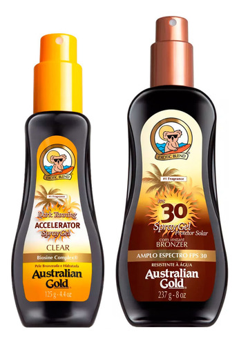 Protetor Solar Australian Gold Fps30 Spray Gel 237g + Bronze