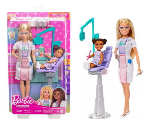 Boneca Barbie Profissões Dentista Com Paciente Jcr74 -mattel
