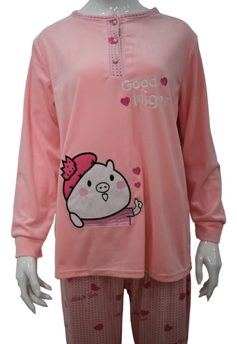 Pijama Mujer De Plush Diseño Cerdito, En Tres Colores.