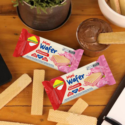 Biscoito Mini Wafer Zero Açúcar Lowçucar Morango 22g