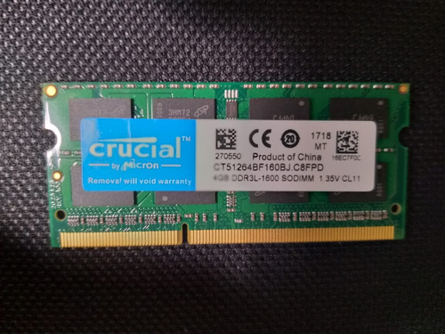 Memoria Notebook Crucial 4gb Ddr3l 1600mhz