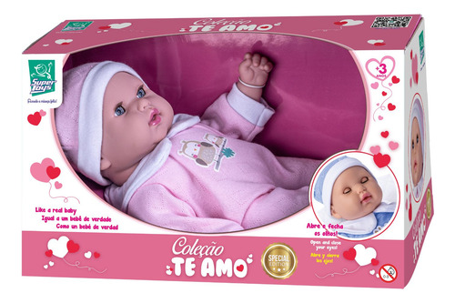 Boneca Bebê Reborn Abre E Fecha Os Olhos Te Amo - Super Toys