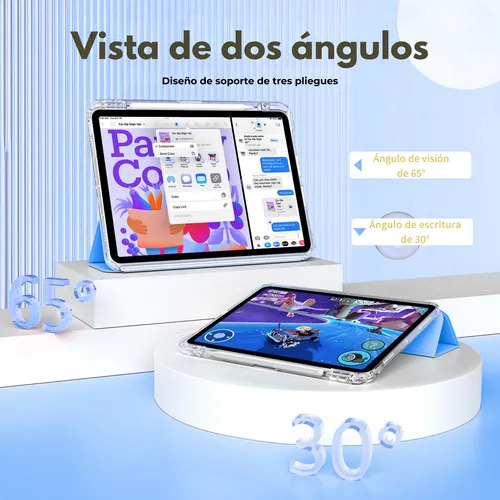 Mr. Gadgets Funda Case Transparente Smart Cover, Antifouling, Compatible Con iPad Mini 6ta, 7ma Gen A17 Pro Porta Lapices, Soporte Plegable, Color Azul Claro