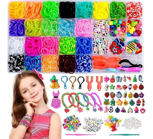 Kit Para Hacer Pulseras De Goma Arcoíris Elástico Para Niñas