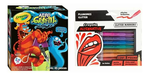 Crayola Juguete Aerografiti + 8 Plumones Glitter Alternative