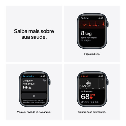 Imagem 5 de 9 de Apple Watch Series 7 (GPS, 45mm) - Caixa de alumínio meia-noite - Pulseira esportiva meia-noite