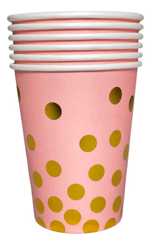 Party Store Vaso Polipapel Rosa Con Lunares Dorados X 6 Un