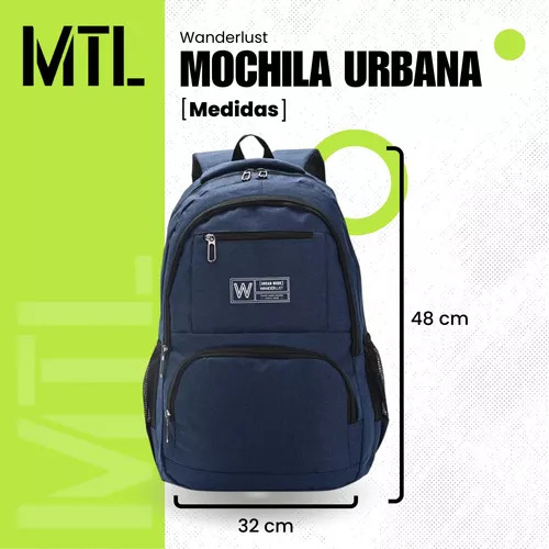 Mochila Wanderlust Portanotebook Reforzada Azul Ideal Para Laptop Y Uso Diario Resistente Con Compartimentos Para Tecnologia Y Accesorios