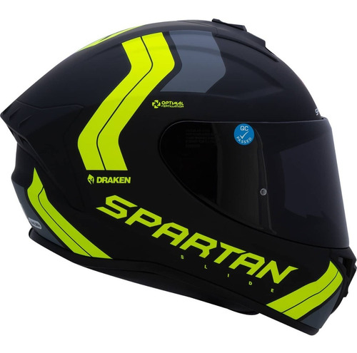 Imagen 6 de 6 de Casco Integral Spartan Draken Slide Negro Mate Amarillo