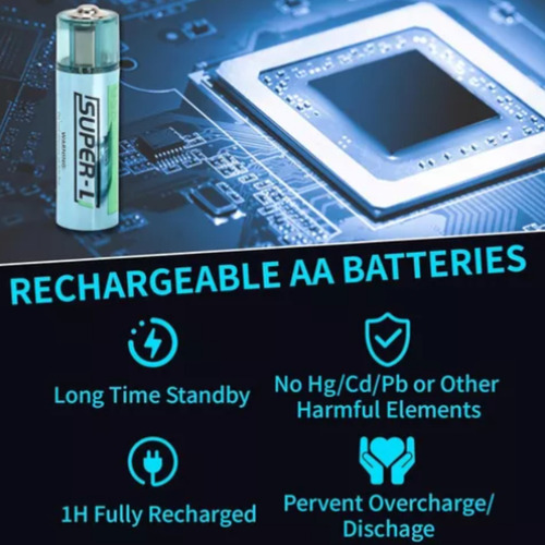 Pila Aa Recargable Usb 1500mah 1.5v Pack X2 Unidades Li-on